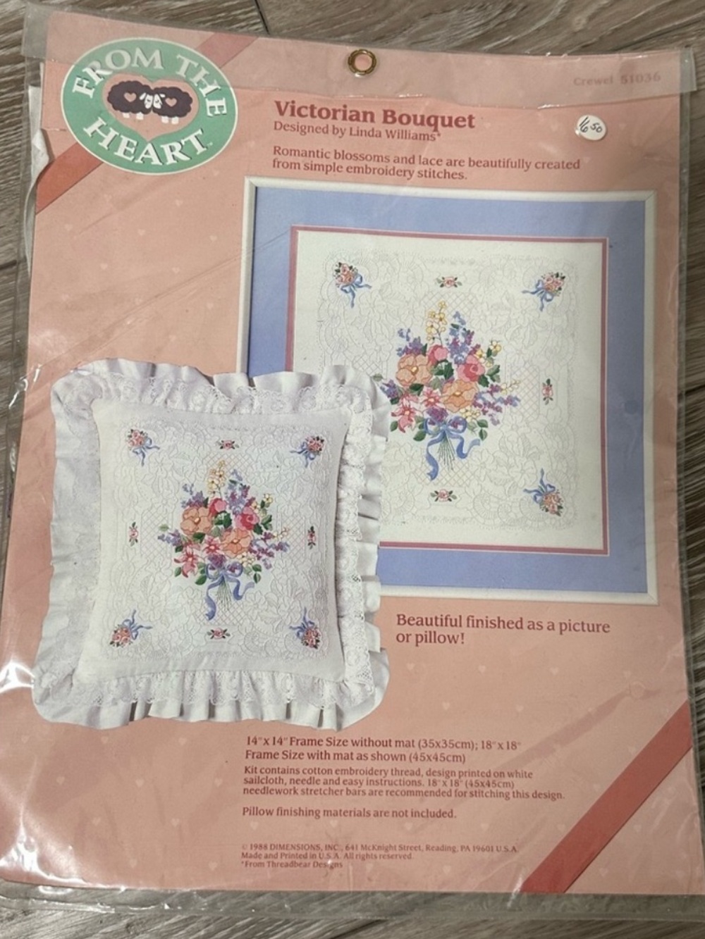 Dimensions "English Roses" Crewel Embroidery Kit - Pink Roses - Picture 3 of 4